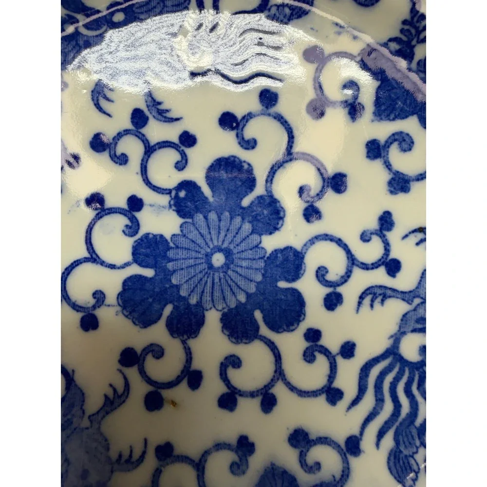 Vintage Blue and White Japanese Porcelain Phoenix Floral Transferware Plate 7
